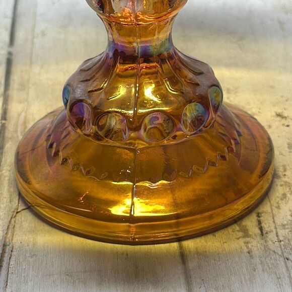 Indiana Glass Kings Crown Thumbprint Pedestal Compote Candy Dish Iridescent Gold - Picture 4 of 6